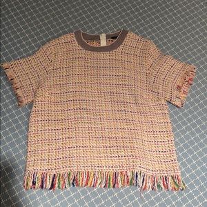 NWOT Zara fringe tweed tee